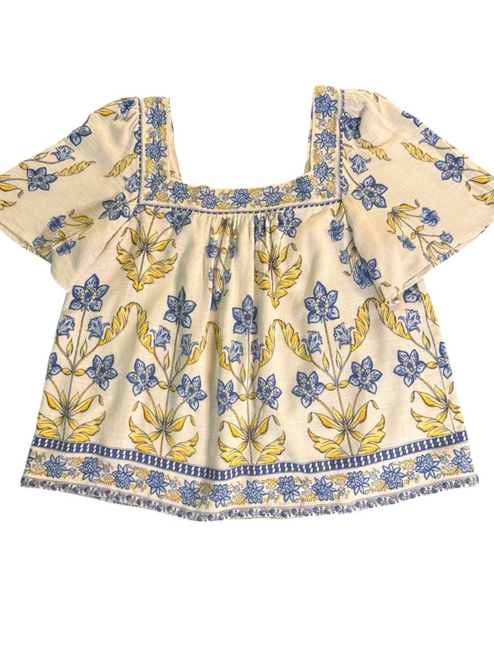 Draper James Floral Border Print Square Neck Peasant Blouse Top - Large